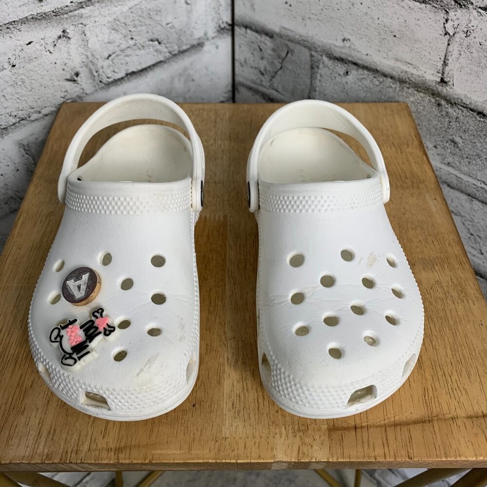Crocs Classic Clogs Sandals C 12 White Jibbitz Unisex Slip On Beach Casual Shoes